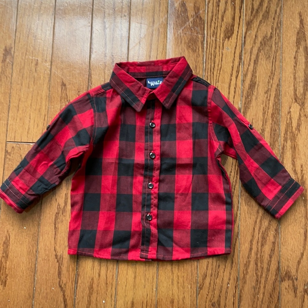 NWOT - baby boy black/red button down